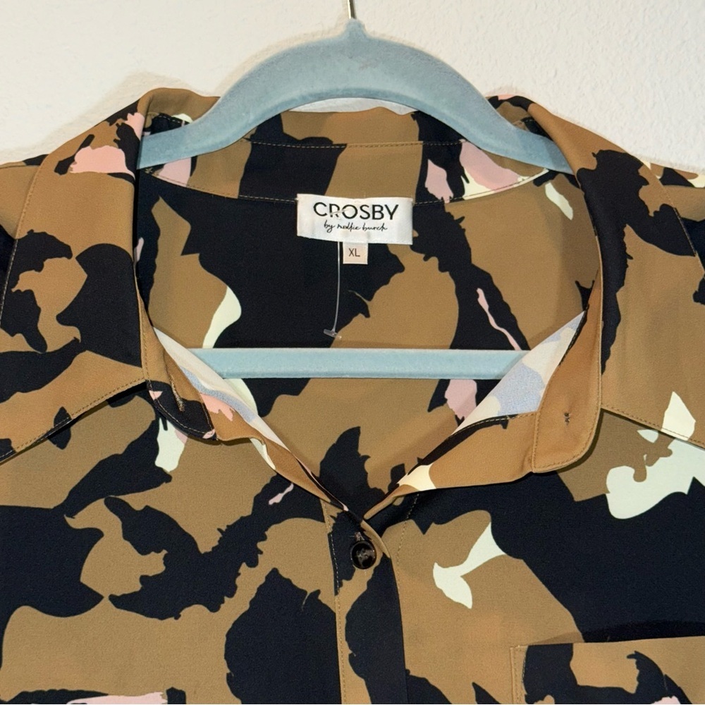 CROSBY by Mollie Burch Mignonne Undone Black Tan Oversized Button Down Shirt XL - Picture 3 of 15